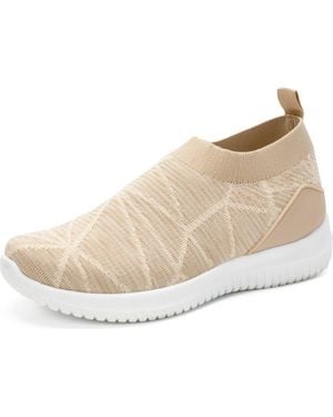 Mio Marino Lightweight Slip-On Knit Sneakers With Breathable Mesh Upper - Natural