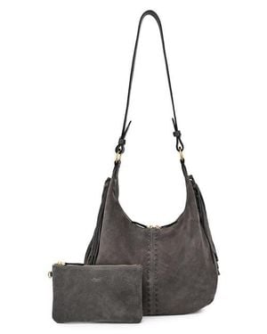 Old Trend Hydrangea Genuine Leather Suede Heritage Shoulder Bag - Gray