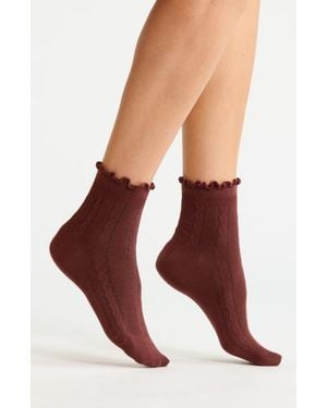 Nordstrom Lettuce Hem Demi Crew Socks - Red