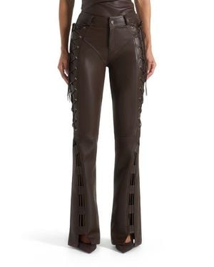Manière De Voir Ambre Leather Lace Up Flared Pants - Brown