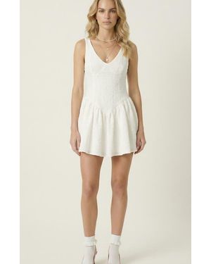 Modenaire Textured Sleeveless Drop Waist Mini Dress - Natural