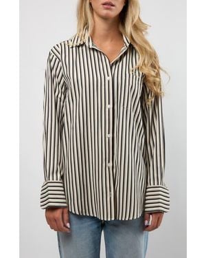 Viens Avec Moi The Port Stripe Button-Up Shirt - Gray