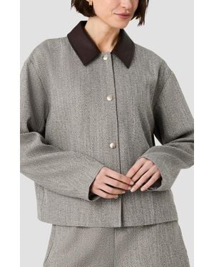 French Connection Herringbone Jacket With Contrast Collar - Gray