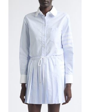 Thom Browne Classic Fit 4-Bar Cotton Oxford Button-Up Shirt - White