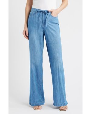 NYDJ Teresa Drawstring Waist Wide Leg Pants - Blue