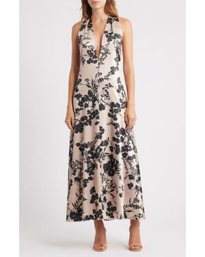 Parker Shadow Floral Print Halter Maxi Dress - Multicolor
