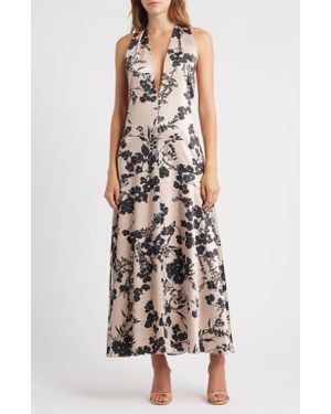 Parker Shadow Floral Print Halter Maxi Dress - Multicolor