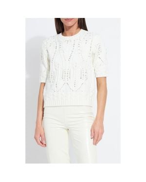 Lyssé Hadley Crystal Embellished Short Sleeve Sweater - White