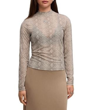 PUMA Aop Snake Print Mesh Long Sleeve T-Shirt - Brown