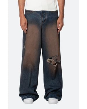 MNML Baggy Rave Ripped Wide Leg Jeans - Blue