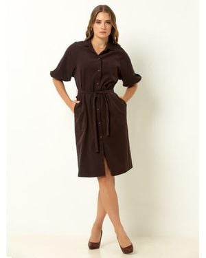 Single Stitch Corduroy Midi Shirtdress - Black