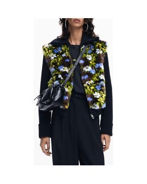Desigual Lyon Faux Fur Mixed Media Knit Jacket - Black