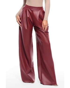 Popilush Faux Leather High Waisted Wide Leg Pants - Red