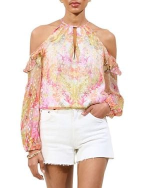 Lipsy Metallic Ruffle Clip-Dot Chiffon Top - White
