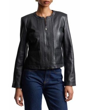 Bagatelle Basketweave Detail Leather Jacket - Black