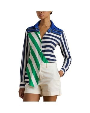 Ralph Lauren Stripe Button-Up Blouse - Blue