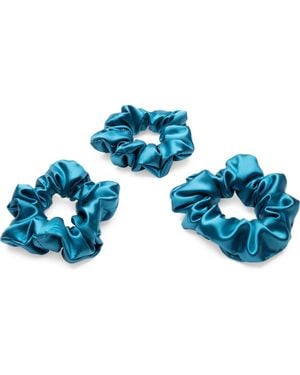 BLISSY 3-Pack Silk Scrunchies - Blue