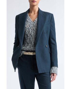 Eleventy Double Breasted Virgin Wool & Cashmere Jacket - Blue