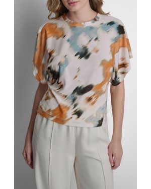 DKNY Dolman Sleeve Stretch Cotton Top - Gray