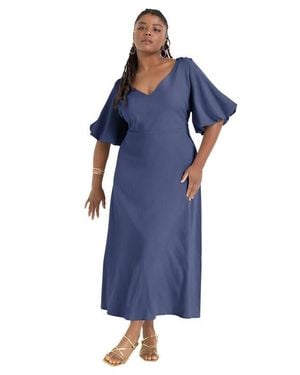 June + Vie Puff-Sleeve Babydoll Maxi Dress - Blue
