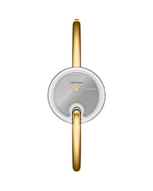 Tory Burch The Small Pierced Two-Tone Bangle Bracelet Watch, 30Mm - White