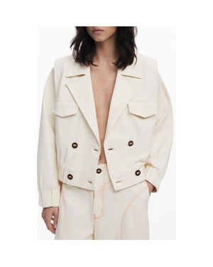 Desigual Double Breasted Crop Jacket - Natural