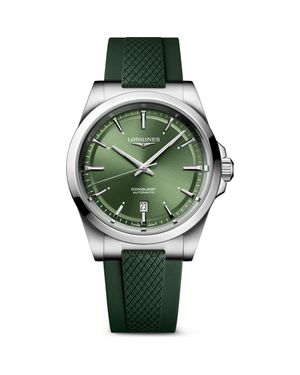 Longines Conquest Automatic Rubber Strap Watch, 41Mm - Green