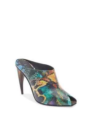 McQueen Horn Shaped Heel Peep Toe Mule - Blue