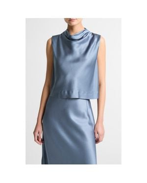 Vince Satin Cropped Cowl-Neck Top - Blue