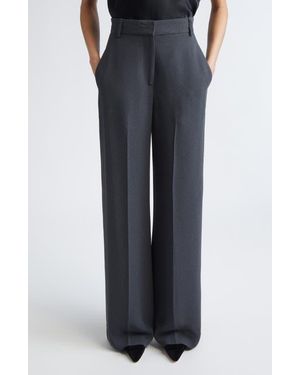 St. John High Waist Heathered Crepe Wide Leg Pants - Blue