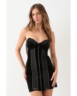 MissPap Mesh Panel Velvet Dress - Black