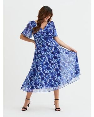 Scarlett & Jo Victoria Floral Angel Sleeve Midi Dress - Blue