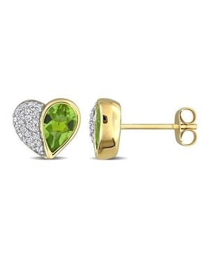 Julianna B Gemstone & Diamond Heart Earrings 10K - Green