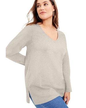 June + Vie Long-Sleeve V-Neck One + Only Tunic - White