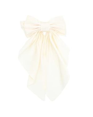 Tulle Satin Ribbon Flowing Bow Hairclip - White