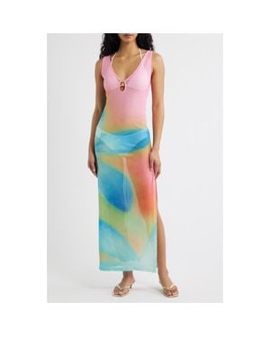Kulani Kinis Plunge Mesh Maxi Dress - Blue