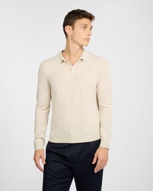 Onia Extra Fine Merino Wool Long Sleeve Polo - Natural
