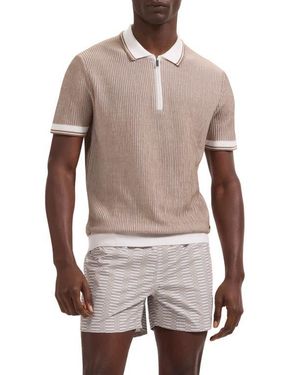 Bugatchi Ottoman Stitch Cotton & Silk Quarter Zip Polo Sweater - Gray