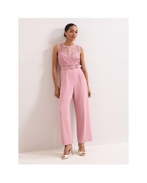 Phase Eight Ivanna Lace Bodice Belted Jumpsuit - Pink