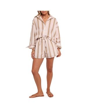 Petal & Pup Dean Stripe Cotton Button-Up Shirt & Shorts Set - Pink
