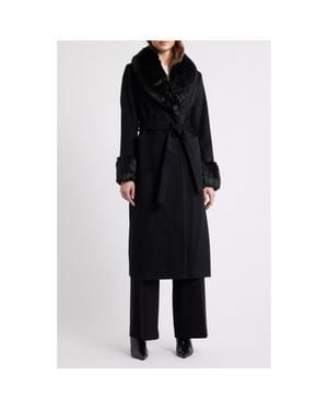 Via Spiga Wool Blend Coat With Faux Fur Trim - Black