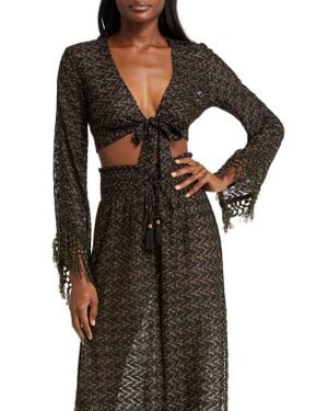 Ramy Brook Elvira Lace Metallic Cover-Up Top - Black