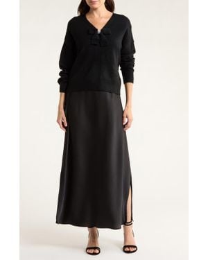 Halogen® Rhinestone Bow Sweater With Slipdress - Black