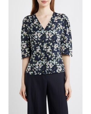 Theory Floral Print Button-Up Top - Blue
