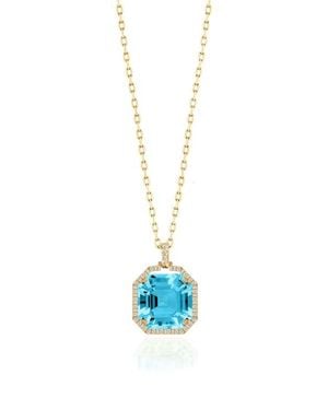 Goshwara Gossip Asscher Cut Stone & Pavé Diamond Pendant Necklace - Blue