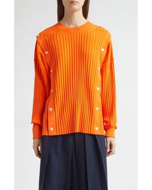 Setchu Button Detail Rib Crewneck Sweater - Orange