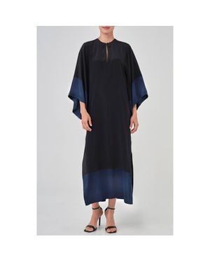 ocean + main Wide Sleeve Silk Tunic Dress - Blue