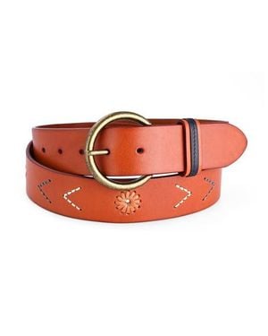 Old Trend Boho Genuine Leather Perforated Handcrafted Detail Belt - Orange