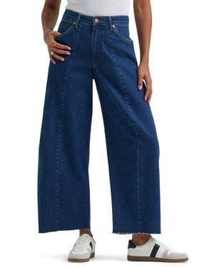 Wrangler Cowboy Raw Hem Seamed High Waist Ankle Barrel Jeans - Blue