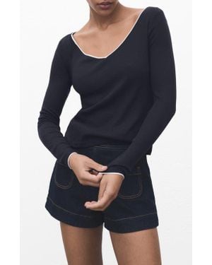 Mango Contrast Rib Top - Black